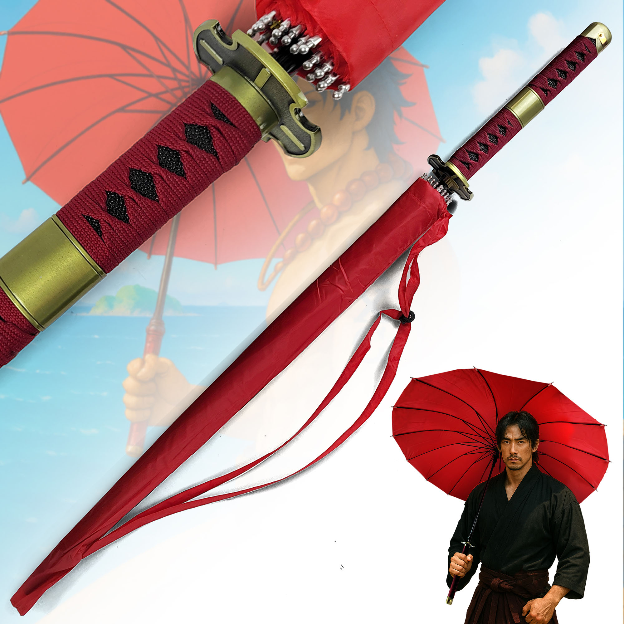 One Piece – Sandai Kitetsu Katana Regenschirm (16K Premium Version) 